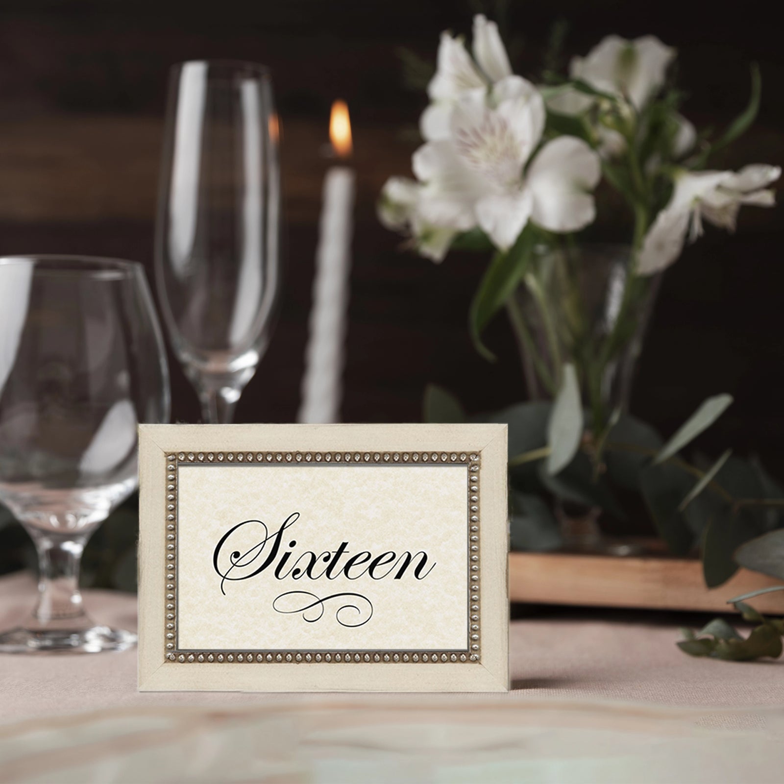 Versailles Beaded Wooden Table Number Frame - Cream