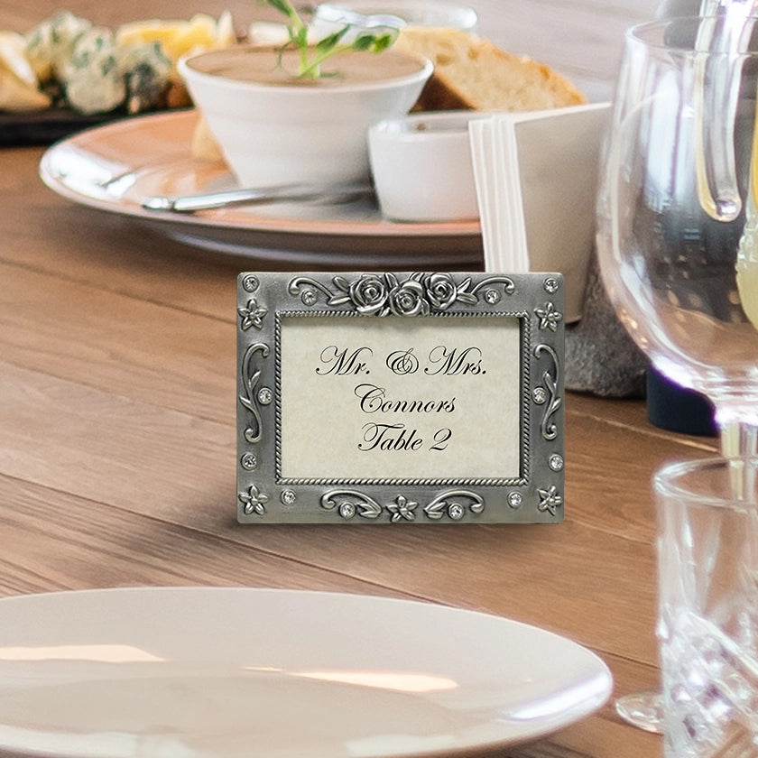 A dinner table with a Scarborough Place Card Frame