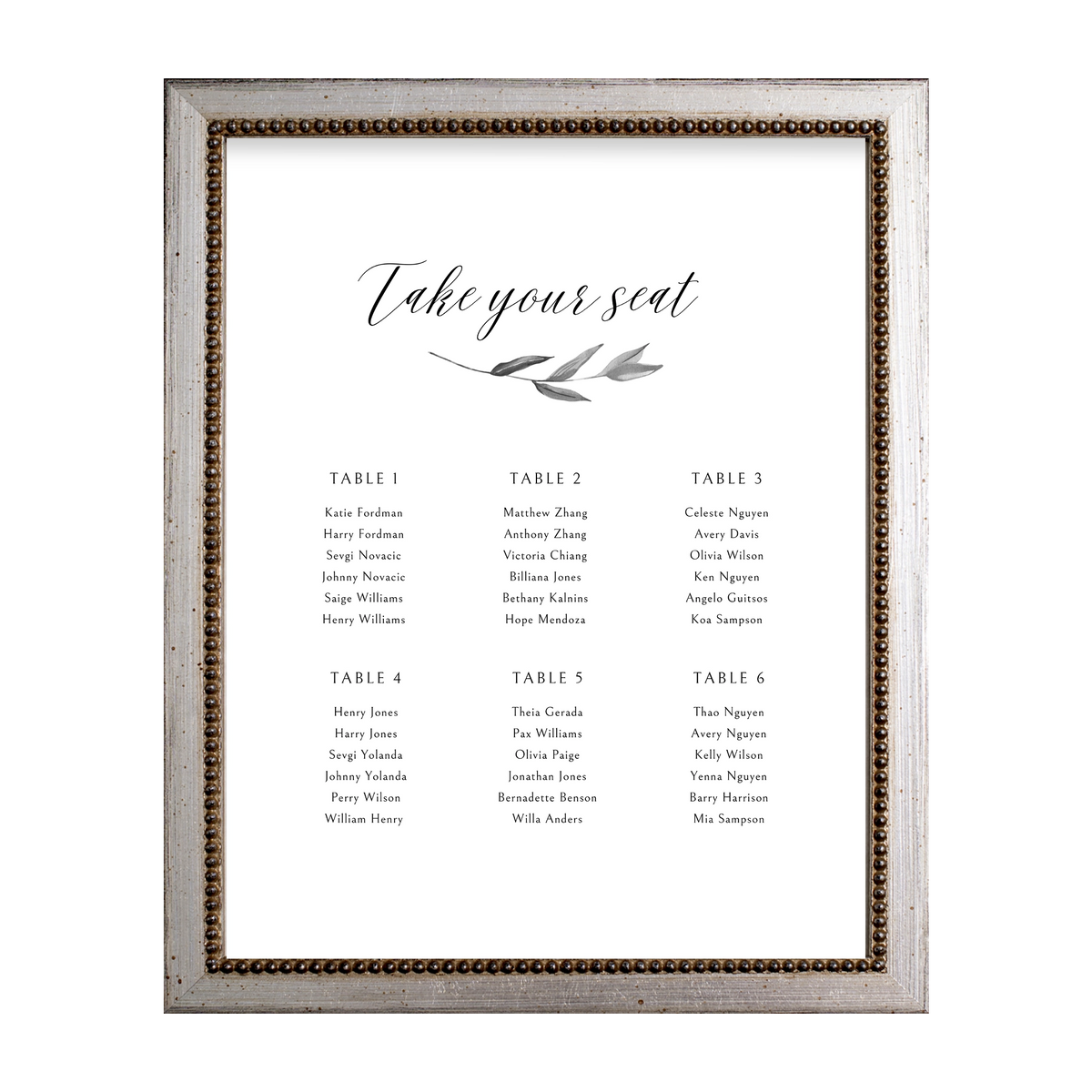 Versailles Beaded Wooden Information Frame - Silver